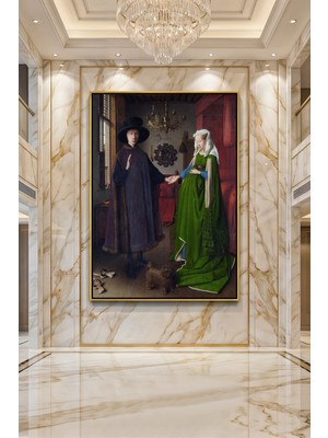 Wallivo Jan Van Eyck Arnolfini'nin Evlenmesi Gold Metal Çerçeveli Kanvas Tablo