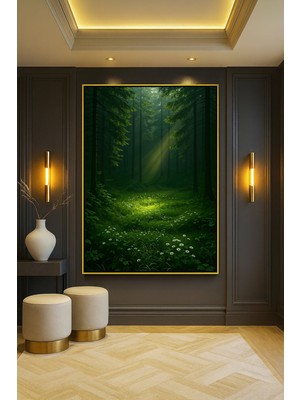 Wallivo Çok Derin Yeşil Tonlarda Bir Orman Bronz Metal Çerçeveli Kanvas Tablo