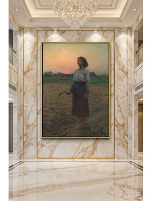 Wallivo Jules Breton Tarlada Gün Batımı Siyah Metal Çerçeveli Kanvas Tablo