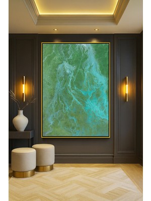 Wallivo Turkuaz Buzul Nehir Deltası Havadan Görünümü Bronz Metal Çerçeveli Kanvas Tablo