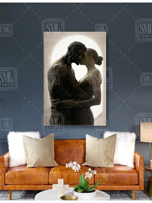 SML Tablo Taş Heykel Öpüşen Aşık Sevgili Aşk Love Modern Dekor Dikey Kanvas Tablo
