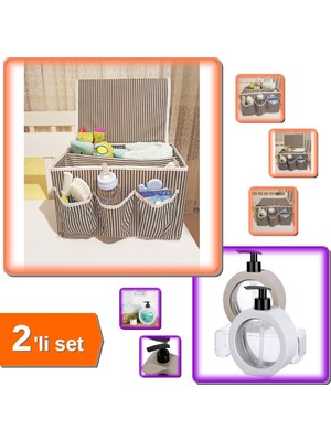 Hereveoyuncak 5 Bölmeli Bebek Beşik Başucu Düzenleyici Kapaklı + 350 ml Tezgah Üstü Sabunluk - 2li Set X7R3K3