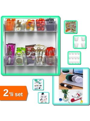 Hereveoyuncak 12 Adet Buzdolabı Içi Mini Organizer Kutu + Kablo Düzenleyici Cırt Cırt Sabitleyici - 2li Set J2D3D9