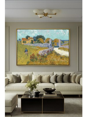 Wallivo Vincent Van Gogh'un Provence'taki Çiftlik Evi Post-Empresyonist Gümüş Metal Çerçeveli Kanvas Tablo