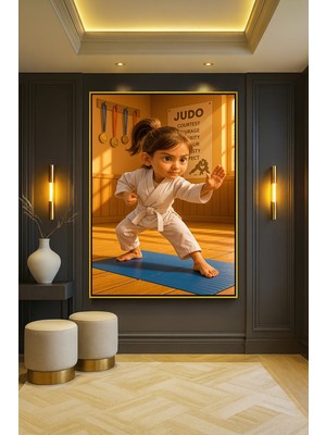 Wallivo Bebek Judo Çocuk Gümüş Metal Çerçeveli Kanvas Tablo