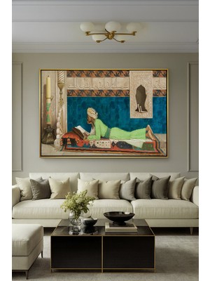 Wallivo Osman Hamdi Bey'in Okuyan Genç Emir Oryantalist Siyah Metal Çerçeveli Kanvas Tablo