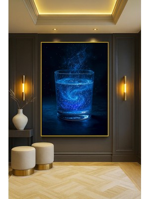 Wallivo Yıldız Şeklinde Neon Damlalarla Dolu Bardak Siyah Metal Çerçeveli Kanvas Tablo