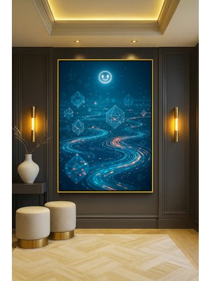 Wallivo Yüzeyde Beliren Kristaller Gold Metal Çerçeveli Kanvas Tablo