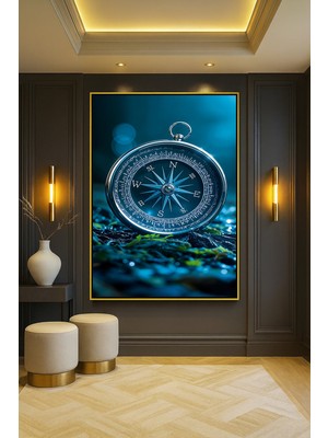 Wallivo Muhteşem Pusula Model 1 Siyah Metal Çerçeveli Kanvas Tablo