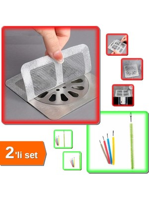 Hereveoyuncak 20 Adet Yapışkanlı Banyo Gider Koruyucu Saç Toplayıcı + Kalorifer Peteği Fırçası - 2li Set V8X8P7