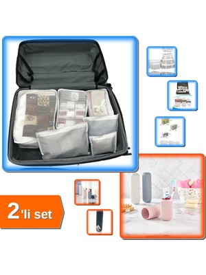 Hereveoyuncak Anne Bebek Hastane Çantası Çanta Düzenleyici 6 Parça + Seyahat Kabı Makyaj Kutusu - 2li Set R5U6P5