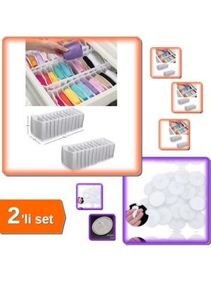 Hereveoyuncak 10 Gözlü M Beden Akordiyon Çekmece Düzenleyici + 20 Adet Şeffaf 3 cm Çaplı Yapışkan - 2li Set S2F8Y6