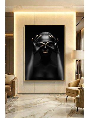 Wallivo Zarif Bakan Siyahi Kadın Model Siyah Metal Çerçeveli Kanvas Tablo