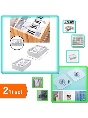 Hereveoyuncak 12 Bölmeli Pratik Çekmece Düzenleyici + 3 Adet Yapışkanlı Askı - 2li Set M9C7Y6