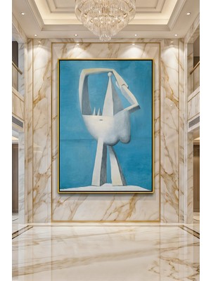 Wallivo Pablo Picasso Kadın Figürü Soyut Mavi Arka Plan Siyah Metal Çerçeveli Kanvas Tablo