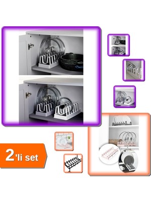 Hereveoyuncak 6 Bölmeli Tencere Kapak Rafı + 7 Bölmeli Tencere Kapağı Tabaklık Organizeri - 2li Pratik Set M6P9T