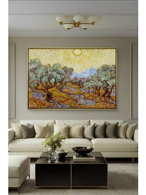 Wallivo Vincent Van Gogh'un Saint-Remy Güneşli Zeytin Ağaçları Gold Metal Çerçeveli Kanvas Tablo