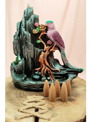 Marsilyan Buyuk Boy Kuş Figürlü Biblo Model Geri Akış Şelale Tütsülük 5 Adet Koni Hediye