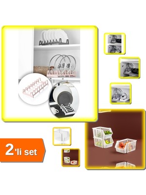 Hereveoyuncak Tencere Kapağı Organizeri 6 Bölmeli Kapak Rafı + Katlı Düzenleyici - Kat Kat Düzenleyici - 2li Set