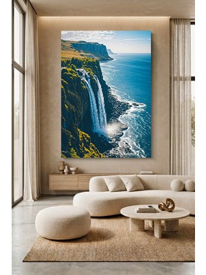 Wallivo Uçurumdan Denize Akan Şelale Kanvas Tablo