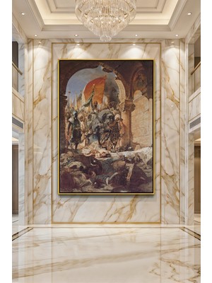 Wallivo Fausto Zonaro Istanbul'un Fethi Siyah Metal Çerçeveli Kanvas Tablo