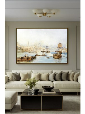 Wallivo Thomas Allom'un Tarihi Istanbul Manzarası Haliç (Golden Horn) Gold Metal Çerçeveli Kanvas Tablo
