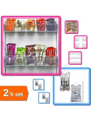 Hereveoyuncak 6 Adet Buzdolabı Içi Mini Düzenleyici + Siyah Çizgili Çift Taraflı Takı Organizeri - 2li Set G1A1M9