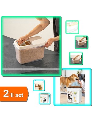 Hereveoyuncak 10 Lt Sürgülü Kapaklı Erzak + 6 Lt Mama Saklama Kabı - Çok Amaçlı Organizer - 2li Set Y9P1Z5