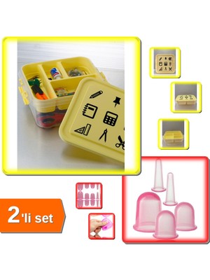 Hereveoyuncak Oyuncak Hobi Malzemeleri Saklama Kutusu + Hacamat Kuppası Seti Silikon 5 Parça - 2li Set L8F3Q0