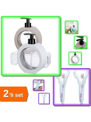 Hereveoyuncak 350 ml Tezgah Üstü Oval Banyo Mutfak Sabunluk + 2 Adet Diş Fırça Kutusu Kapaklı - 2li Set R5V5X5