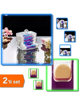 Hereveoyuncak Kulak Çubuğu Organizeri + Yuvarlak Mucize Makyaj Allık Pudra Krem Süngeri - 7 cm - 2li Set W2J9X4