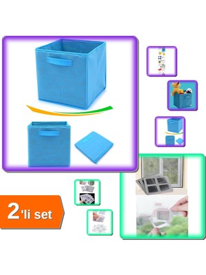 Hereveoyuncak Dolap Içi Düzenleyici Kutu Mavi + 15 Adet Kapı Pencere Sinekliği Onarım Tamir Bandı - 2li Set U7C7J2