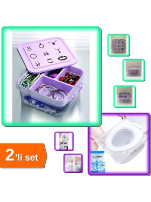 Hereveoyuncak Takı Dikiş Kutusu Saklama Kabı + 50 Adet Seyahat Tipi Klozet Kılıfı - 2li Set Y2J8F6
