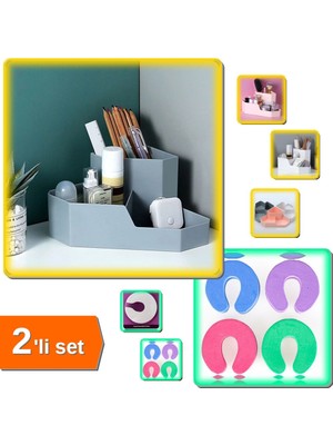 Hereveoyuncak Masaüstü Köşe Makyaj Düzenleyici Organizer + Kapı Durdurucu Sünger Stoper 1 Adet - 2li Set C0K7B9