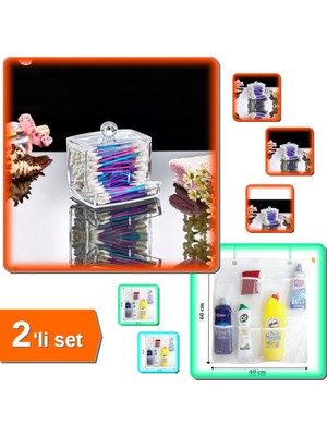 Hereveoyuncak Kulak Çubuğu Organizeri + 8 Cepli Askılı File Mutfak Banyo Düzenleyici - 2li Set Y5S3W3