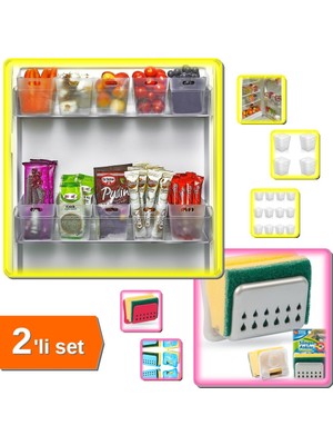 Hereveoyuncak 12 Adet Buzdolabı Içi Mini Düzenleyici Kutu + Mutfak Süngeri Askısı - Sponge Hanger - 2li Set S7P4E9