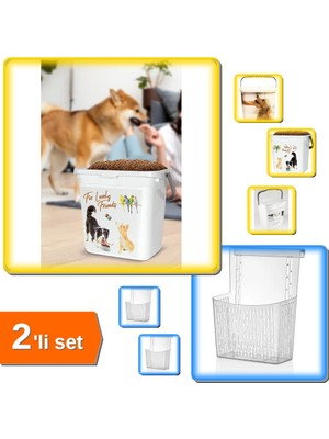 Hereveoyuncak Kapaklı 6 Lt Mama Saklama Kabı + Şeffaf Dolap Kapağına Asılabilen Deterjan Organizer - 2li Set U3L8S