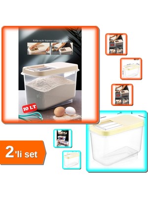 Hereveoyuncak Sürgülü Kapaklı Erzak Bakliyat Un Şeker Saklama Kabı + 10 Lt ve 7.5 Lt - 2li Set Q9T8R9