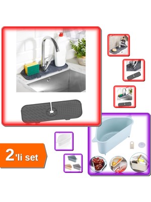 Hereveoyuncak Esnek Musluk Lavabo Su Tutucu Matı + Süzgeçli Vakumlu Köşe Kenar Lavabo Süzgeci - 2li Set Y8D3N3