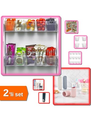 Hereveoyuncak 6 Adet Buzdolabı Içi Mini Düzenleyici Kutu + Çanta Içi Makyaj Diş Fırçası Kutusu - 2li Set Y4C1B2