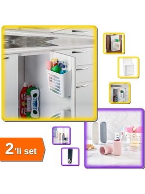 Hereveoyuncak Dolap Kapağına Asılabilen Deterjan Organizeri + Çanta Içi Saklama Makyaj Kutusu - 2li Set Q2J3B3