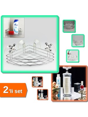 Hereveoyuncak Çok Amaçlı Vantuzlu Banyo Köşe Organizeri + Makyaj Pamuğu Düzenleyici - 2li Set K2F4Z3