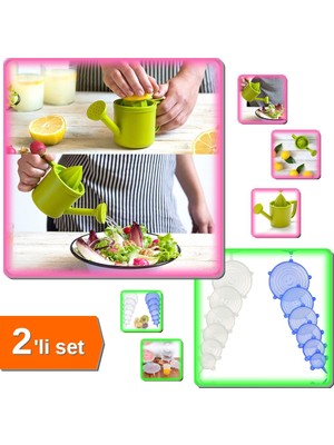 Hereveoyuncak Bahçıvan Limon Sıkacağı - Hazneli Narenciye + 6 Adet Silikon Strech Kapaklar - 2li Set G9D5H5