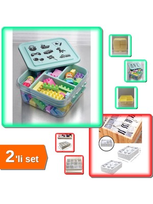 Hereveoyuncak Çocuklar Için Oyuncak Saklama Kutusu + 12 Bölmeli Çekmece Düzenleyici Organizer - 2li Set N4V9D4