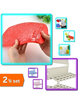 Hereveoyuncak 160 Bölmeli Mini Küp Silikon Buz Kalıbı + 12 Bölmeli Pratik Kapaklı Buzluk - 2li Set P2E9P9