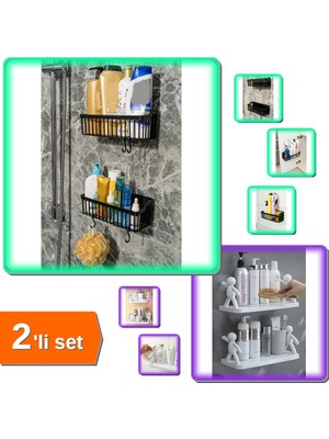 Hereveoyuncak 2 Adet Yapışkanlı Askılı Banyo Duş Şampuanlık Rafı + 2 Adet Mutfak Organizer Rafı - 2li Set W8W6V0