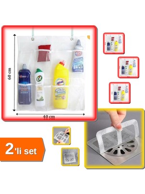 Hereveoyuncak 8 Cepli Askılı File Organizer + 10 Adet Yapışkanlı Banyo Gider Koruyucu + Saç Toplayıcı - 2li Set