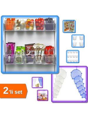 Hereveoyuncak 12 Adet Buzdolabı Içi Mini Organizer Kutu + Tazeliği Koruyan 6 Adet Silikon Strech Kapak - 2li Set