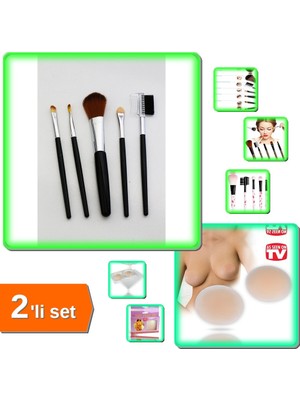 Hereveoyuncak 5 Parça Makyaj Fırça Seti + Silikon Göğüs Ucu Kapatıcı - 2li Set U6T0C5