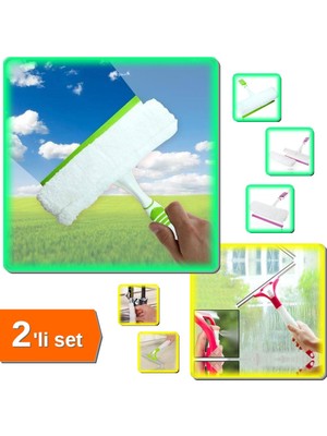 Hereveoyuncak Çekçekli Mikrofiber Cam Silme Mopu + Su Hazneli ve Spreyli Cam Silme Aparatı - 2li Set A2W9Z1